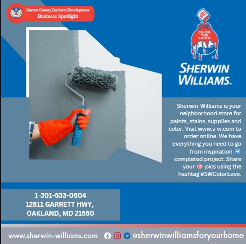 Todays Business Spotlight 🖌 is on Sherwin Williams of Oakland!
Visit them at https://www.sherwin-williams.com/.../oakland/md/701628
Follow us to see more daily Garrett County Business Spotlights!
If you are interested in having your business featured contact Connor Norman at cnorman@garrettcountymd.gov. #businessdevelopment #garrettcountymd